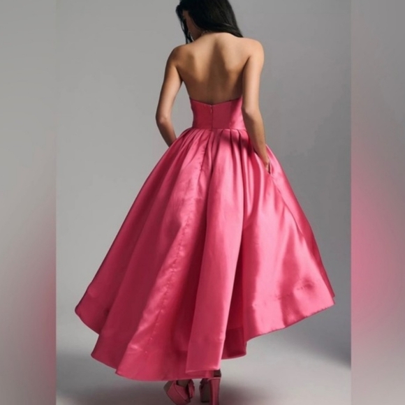 Anthropologie Hutch Sabrina Strapless V-Neck Pleated High-Low Gown Pink Size 4 - Picture 7 of 16